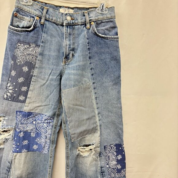 Free People We The Free Patchwork Wide-Leg Pieced Cropped Jeans Sz 27 - Picture 6 of 11